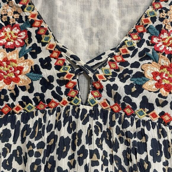 Thml Leopard Floral Embroiderd Flutter Sleeve Knee Length Dress Women's Size M - Picture 13 of 16